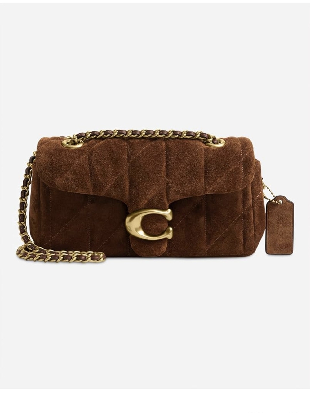 Coach Quilted Suede Crossbody in Chestnut Brown with Gold Hardware